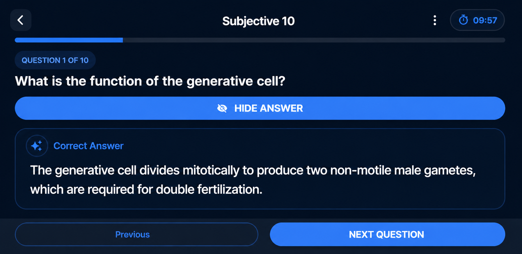 Subject Quiz Page